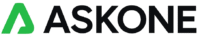 logo de ASKONE en noir sur fond blanc.Askone est en majuscule précedé par un A en verts