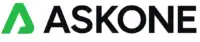 logo de ASKONE en noir sur fond blanc.Askone est en majuscule précedé par un A en verts